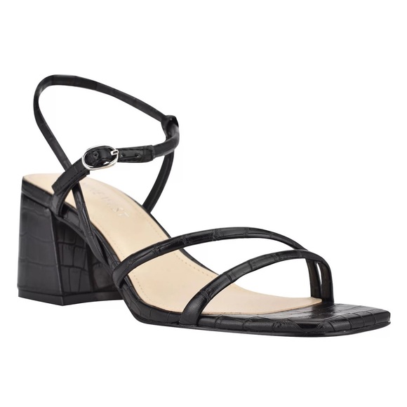 Nine West Grayce faux croc strappy chunk heel square toe shoes size 8 - Picture 1 of 12